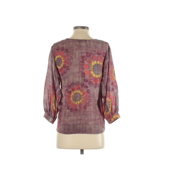 TRINA TURK Shirt Silk Blend Size S Boho Semi Sheer 3/4 Sleeve Pullover Top - Picture 2 of 6